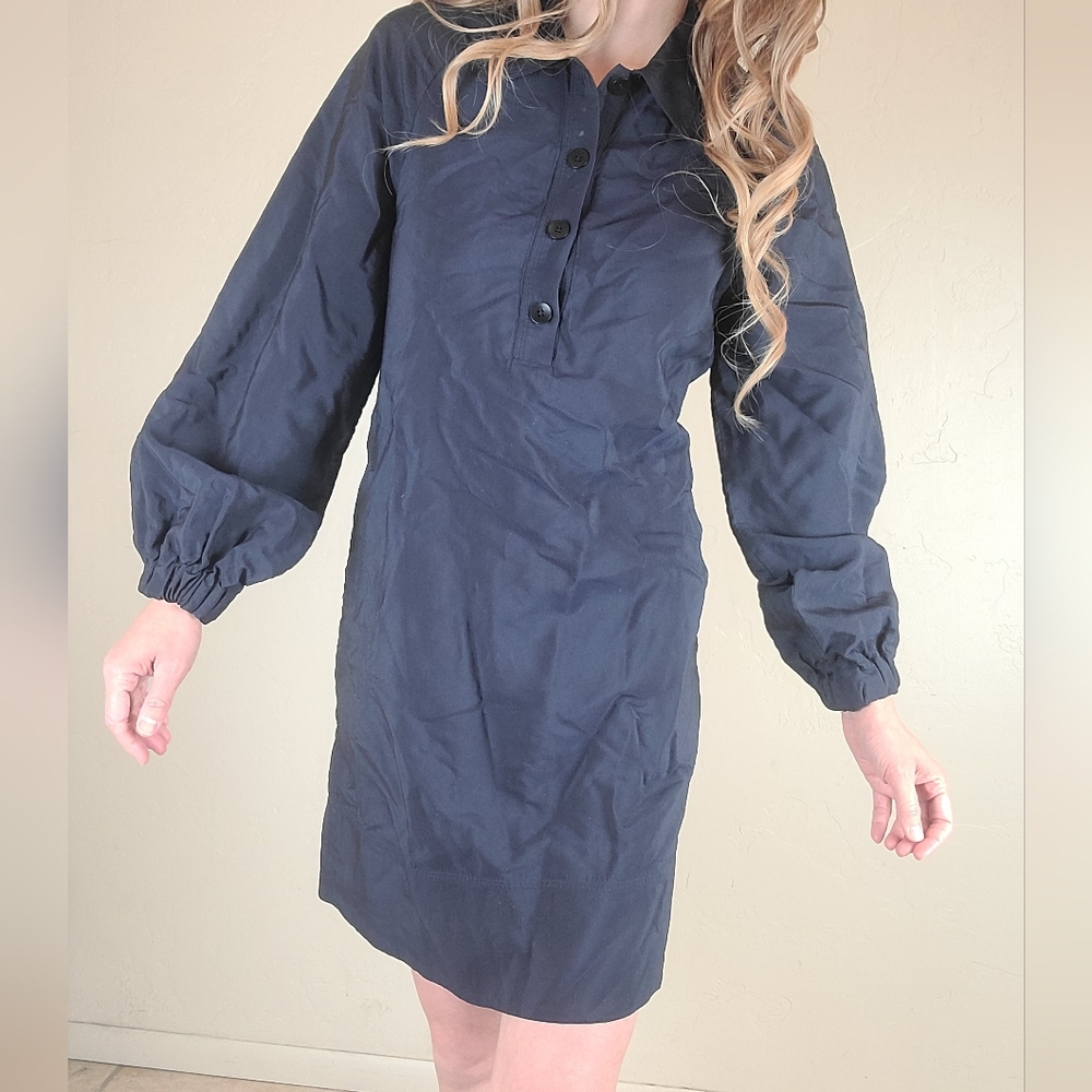 Tibi Navy blue Plainweave Balloon Sleeve Shift Dress A-Line Pockets Size 4